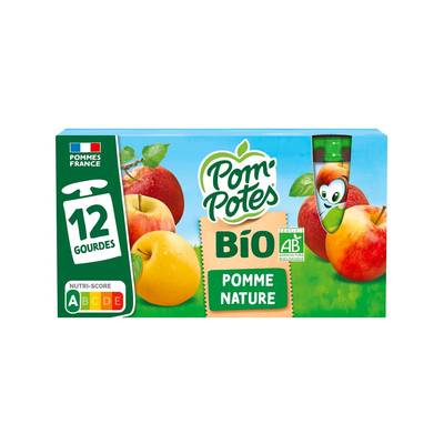 Pom Potes Compote Gourde Pomme Nature Bio, 12 gourdes de 90g