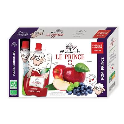 Thomas Le Prince Compote gourdes pomme myrtille bio sans sucre ajouté, 800g