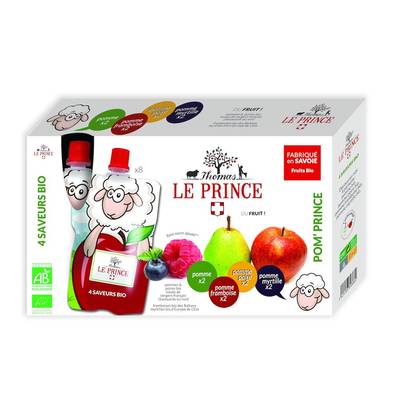 Thomas Le Prince Compote Gourdes pomme poire framboise myrtille bio, 8x100g
