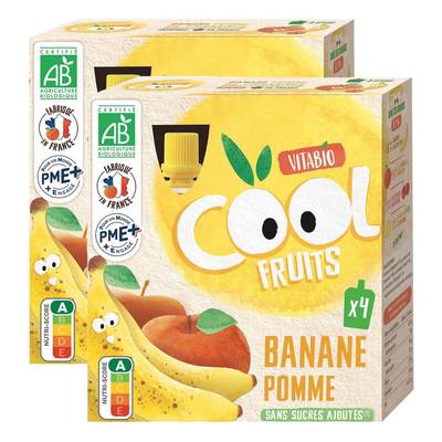 Vitabio - Cool Fruits Banane, Pomme, Bio - Purée de Fruits en gourde, Lot de 2x4x90g