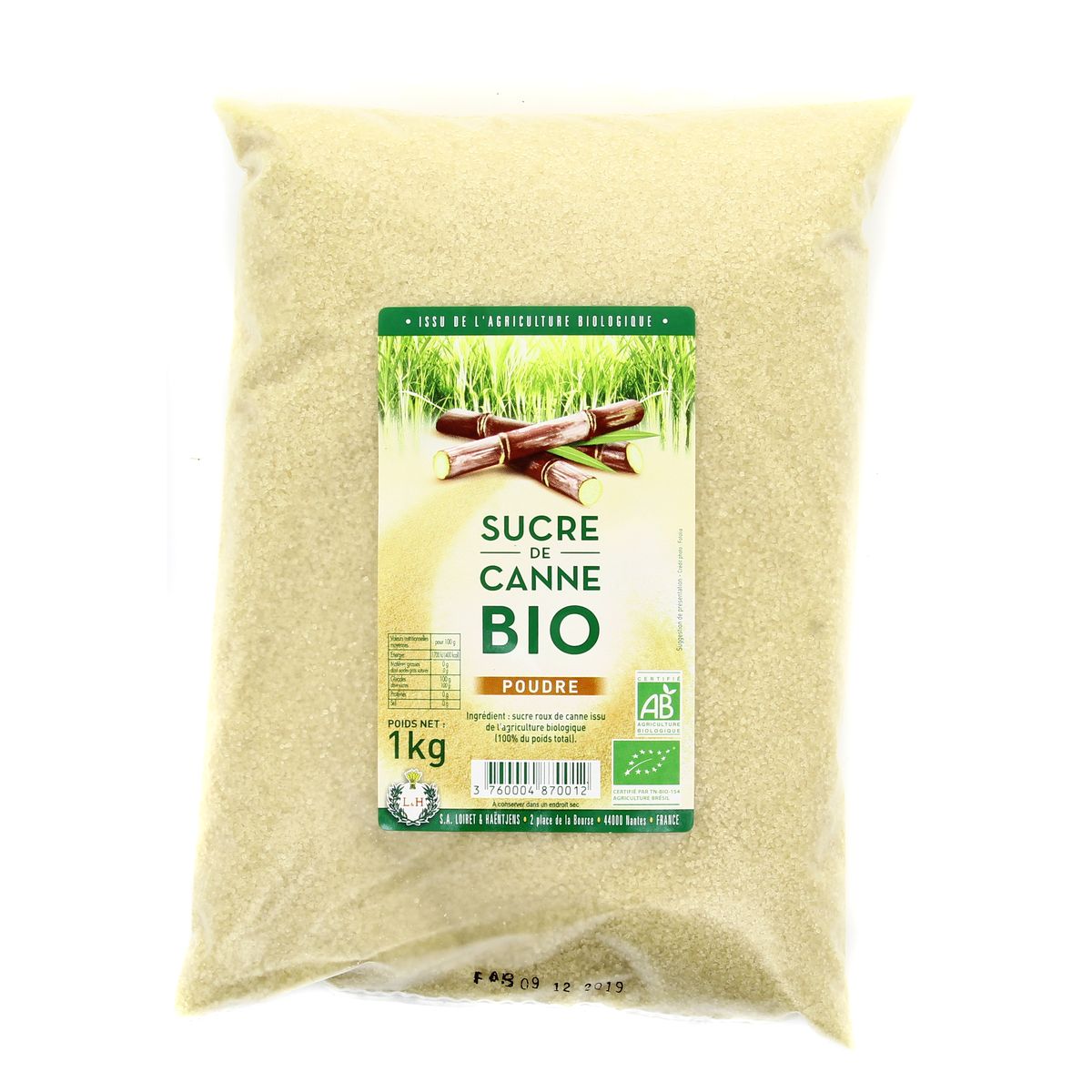 L&H Sucre de canne en poudre, bio, 1Kg
