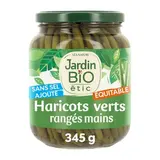 Jardin Bio Etic Haricots Verts Extra fins cueillis et rangés mains Bio sans sel ajouté en bocal, 335g