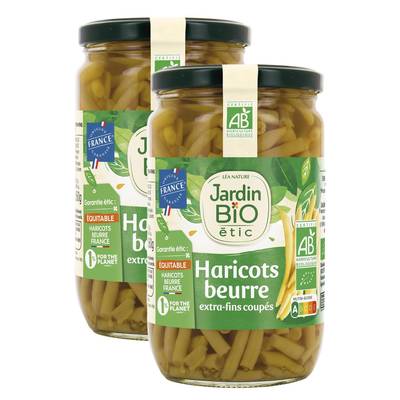 Jardin Bio Etic Haricots beurre extra fins coupés bio, Lot de 2x360g