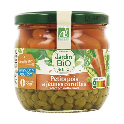 Jardin Bio Etic Petits Pois Très Fins et  Jeunes Carottes Bio sans sucres ajoutés, 330g