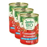 Jardin Bio Etic Concassé de Tomate en Morceaux Bio sans sel ajouté en conserve, Lot de 3x400g