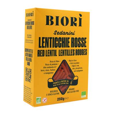 Biori Pâtes Sedanini de lentilles corail sans gluten bio, 250g