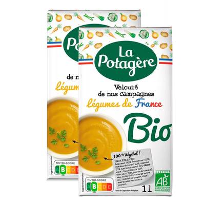 La Potagère Soupe Velouté de nos campagnes Bio- Légumes de France, Lot de 2x1L