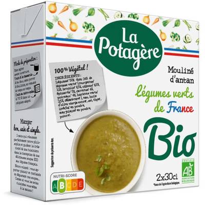 La Potagère Soupe Mouliné d'Antan Bio- Légumes Verts de France, 2x30cl