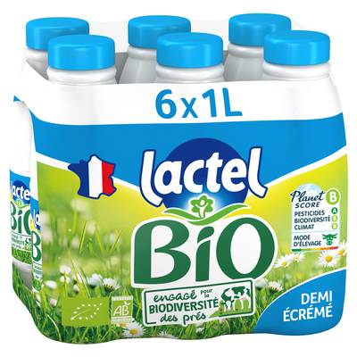 Lactel Lait Bio demi-écrémé 1,5% mg, 6x1L