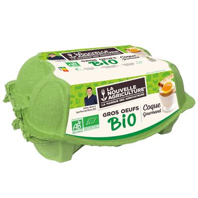 La Nouvelle Agriculture Gros Oeufs de poules élevées en plein air bio, 6 oeufs