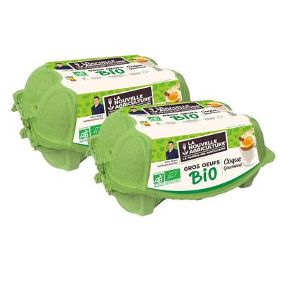 La Nouvelle Agriculture Gros Oeufs de poules élevées en plein air bio, Lot de 2x6 oeufs
