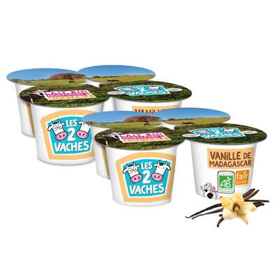 Les 2 Vaches Yaourts Bio à la vanille naturelle, Lot de 2 - 4x115g