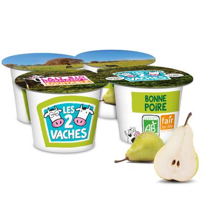 Les 2 Vaches Yaourt bio brassé poire, 4x115g