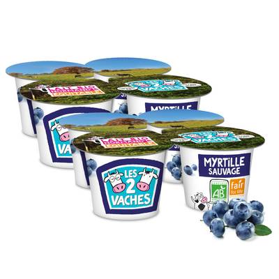 Les 2 Vaches Yaourt Bio Myrtille, Lot de 2 - 4x115g