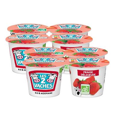 Les 2 Vaches Yaourt brassé Bio fraise, Lot de 2 - 4x115g