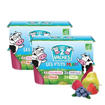 Les 2 Vaches Fromages frais Bio aux fruits, Lot de 2 - 12x50g