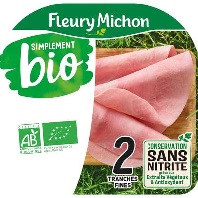 Fleury Michon Jambon Blanc Supérieur Bio Conservation Sans Nitrites, 2 tranches - 60g tranches
