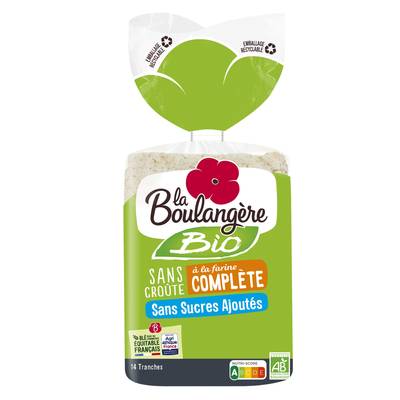 La Boulangère Pain de mie bio complet sans croûte, 14 tranches - 330g