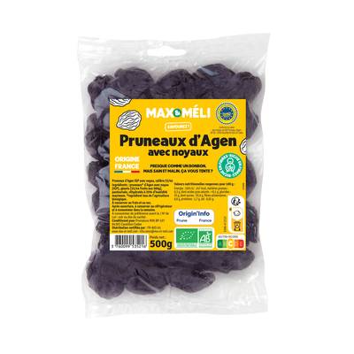 Max et Méli Pruneaux d'Agen bio entiers avec noyaux IGP, 500g
