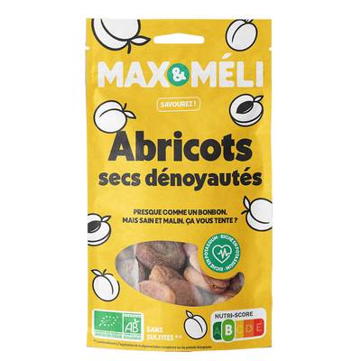 Max et Méli Abricots bio dénoyautés, 250g