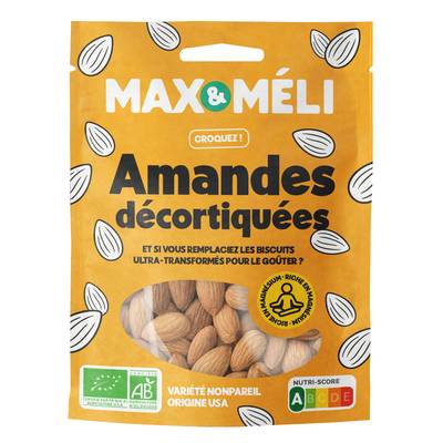 Max et Méli Amandes décortiquées de Californie bio, 125g