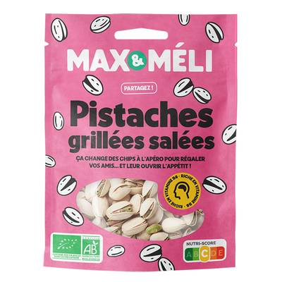 Max et Méli Pistaches Bio salées grillées, 125g