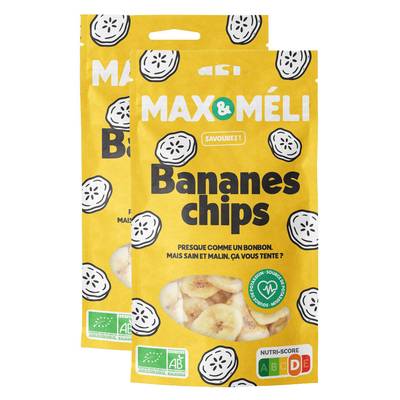 Max et Méli Bananes chips bio, Lot de 2x125g