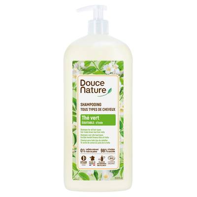 Douce Nature Shampooing des familles Tous Cheveux au thé vert d'Inde, 1L