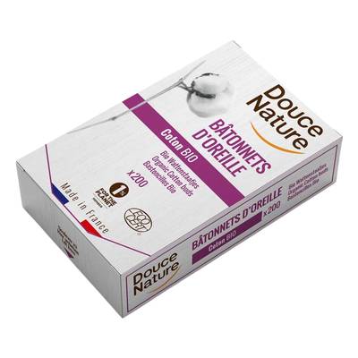 Douce Nature Cotons-tiges bio Ecocert, bâtonnets en papier, 200 cotons-tiges