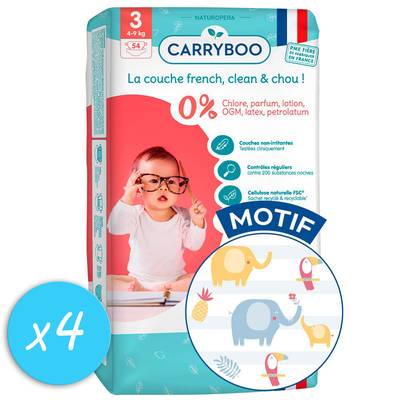 Carryboo Nature Couches naturelles et chou T3 (4-9kg), Lot de 4x50 couches