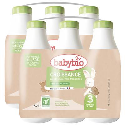 Babybio Lait de Croissance Bio 3ème âge Liquide Bébé Dès 10 Mois, Lot de 2 - 6x1L