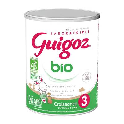 Guigoz Lait de Croissance Bio 3ème âge en Poudre Bébé Dès 10 mois, 800g