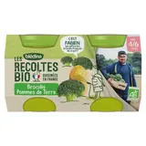 Blédina - Les Récoltes Bio Brocolis Pommes de Terre Bio Pot Bébé Dès 4/6 mois, 2x130g