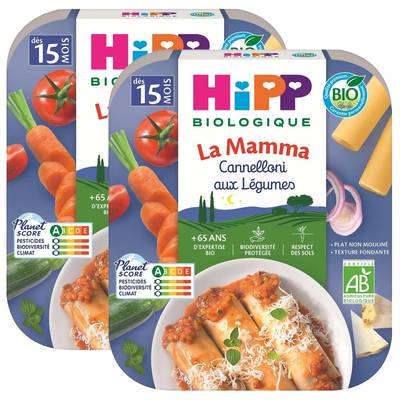Hipp - La Mamma Cannelloni aux Légumes Bio Plat Bébé Dès 15 mois, Lot de 2x250g