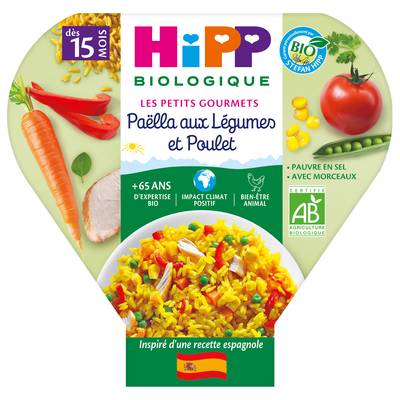 Hipp - Les Petits Gourmets Paëlla aux Légumes et Poulet Bio Assiette Bébé Dès 15 mois, 250g