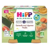 Hipp - Petits Mijotés Semoule aux Légumes Poulet Bio Pot Bébé Dès 6 Mois, 2x190g