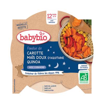 Babybio Fondue de carottes et maïs d'Aquitaine au quinoa bio Assiette Bébé Dès 12 mois, 230g