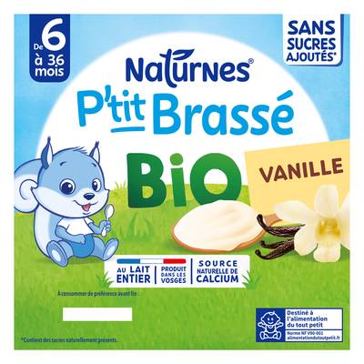 Naturnes® - P'tit Brassé Dessert Lacté Vanille Bio Coupelle Bébé Dès 6 mois, 4x90g