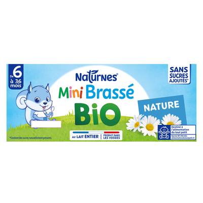 Naturnes® - P'tit Brassé Mini Dessert Lacté Nature Bio Coupelle Bébé Dès 4 Mois, 6x50g
