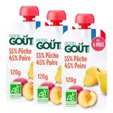 Good Goût Poire Pêche Bio Gourde Bébé Dès 4 mois, Lot de 3x120g