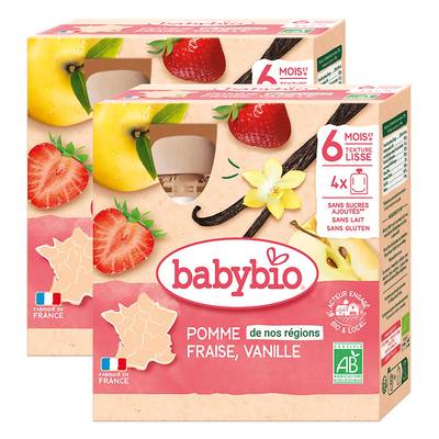 Babybio Pomme de Provence, Faise, Vanille Bio Gourde Bébé Dès 6 mois, Lot de 2 - 4x90g