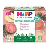 Hipp - Saveurs du Monde Pommes Goyaves Bananes Bio Coupelle Bébé Dès 6 mois, 4x100g