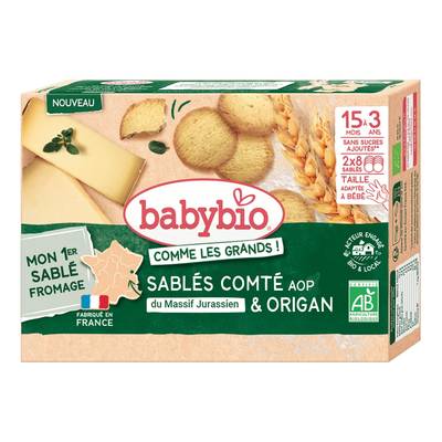 Babybio Sablés Comté AOP du Massif Jurassien et Origan pour Bébé dès 15 mois, 72g
