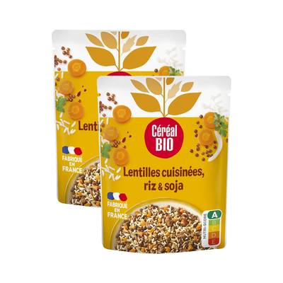 Céréal Bio Lentilles Cuisinées Riz Soja Vegan Bio, Lot de 2x250g