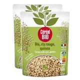 Céréal Bio Blé Riz rouge Quinoa au naturel Vegan Bio en sachet micro-ondable, Lot de 2x200g