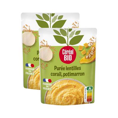 Céréal Bio Purée de Lentilles Corail et Potimarron Vegan Bio, Lot de 2x250g