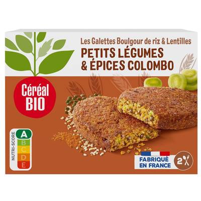 Céréal Bio 2 Galettes végétales boulgour de riz Légumes et épices colombo Bio, 200g