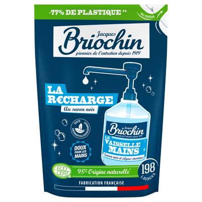 Briochin Recharge liquide vaisselle et main au savon noir et aux l'algues marine Ecocert, 450ml