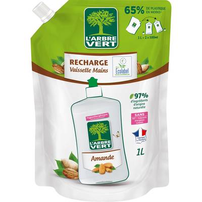 L'arbre Vert Liquide vaisselle main recharge Amande, 1L