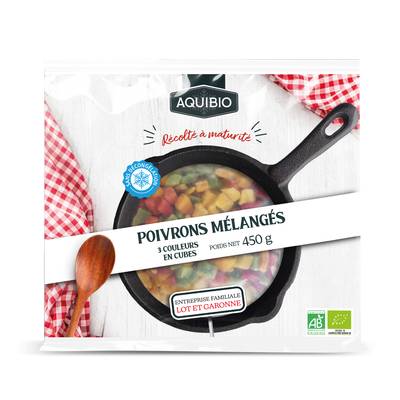 Aquibio Mélanges de poivrons bio découpés, 450g